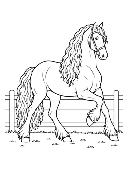 Free printable Friesian Horse By Wooden Fence coloring page