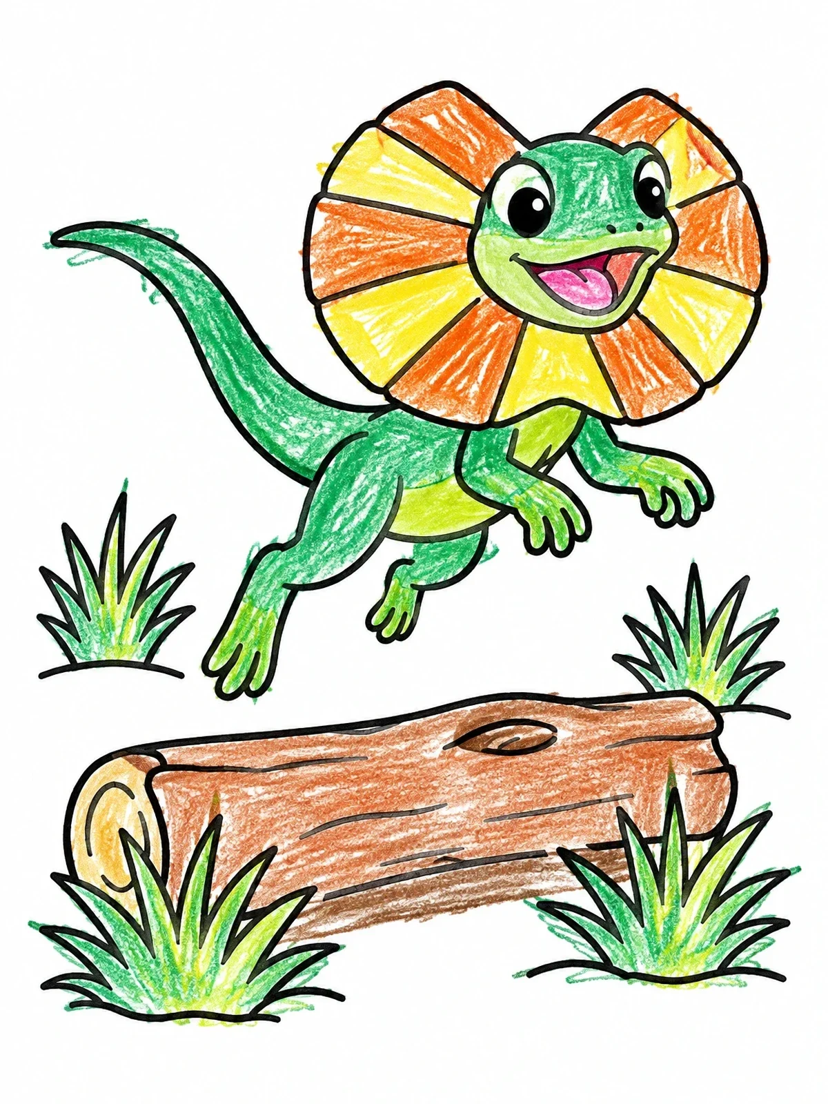 Colored example of the Happy Frilled Lizard Leaping Over Log coloring page