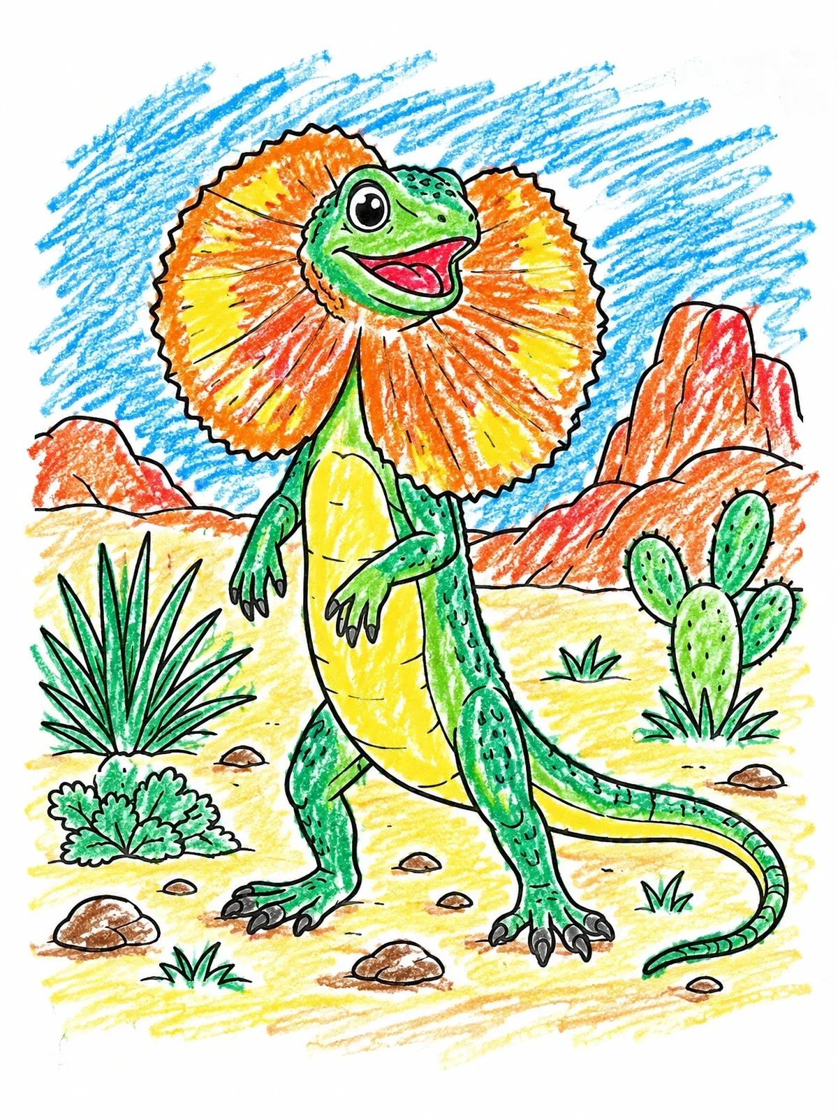 Colored example of the Frilled Neck Lizard In The Desert coloring page