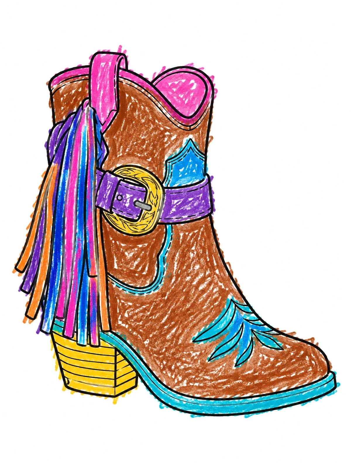 Colored example of the Fringed Ankle Cowgirl Boot coloring page