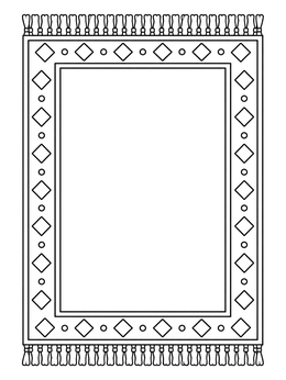 Geometric patterns frame an open center on this fringed area rug coloring page.