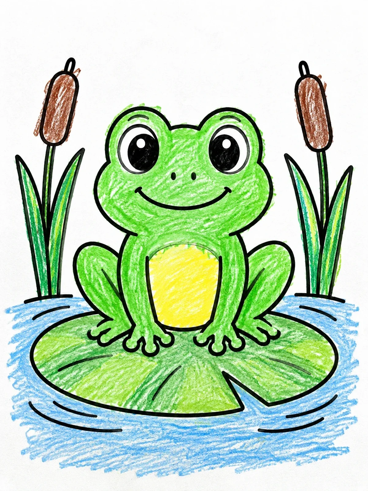 Colored example of the Cute Frog On A Lily Pad coloring page