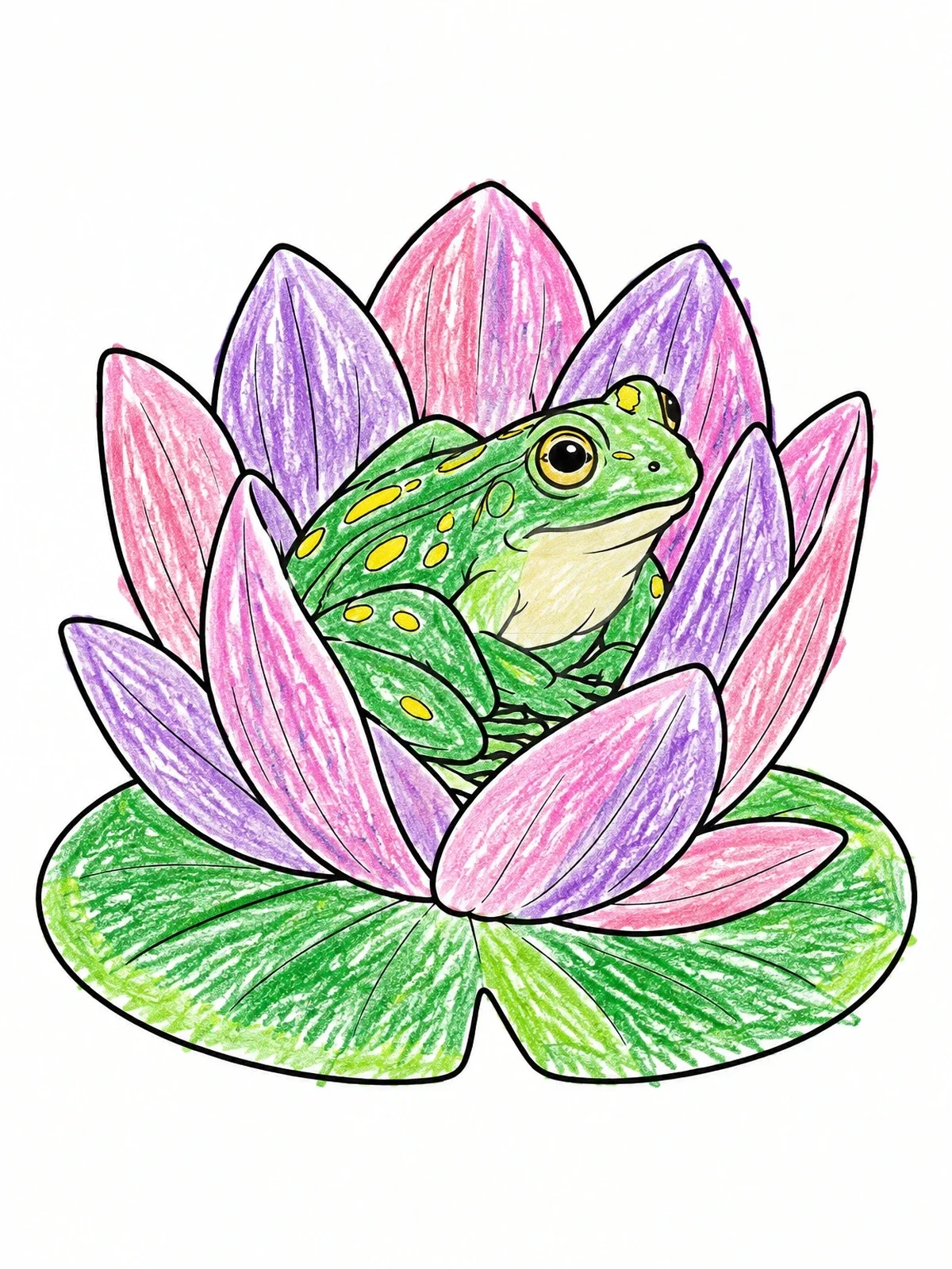 Colored example of the Frog Inside A Water Lily Flower coloring page