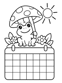 Free printable Cute Frog With Mushroom Umbrella Calendar coloring page