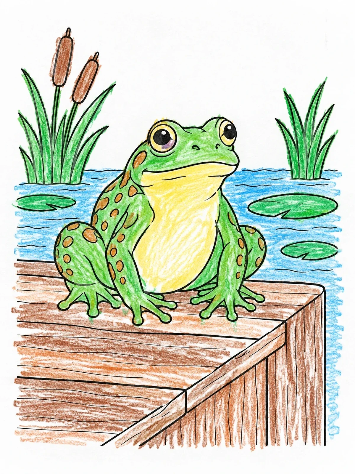 Colored example of the Frog Sitting On A Wooden Dock coloring page