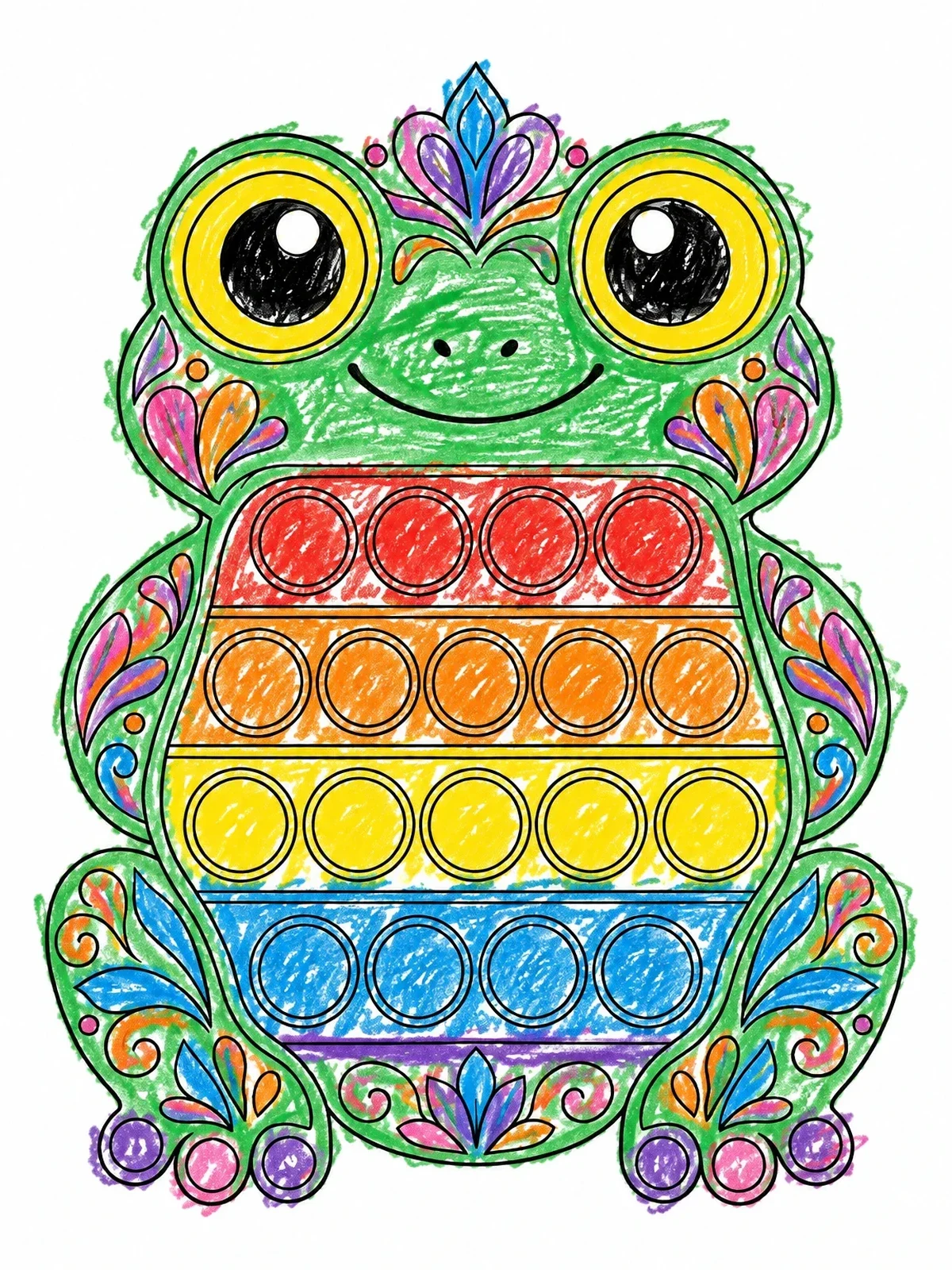 Colored example of the Cute Frog Pop It Sensory Toy coloring page