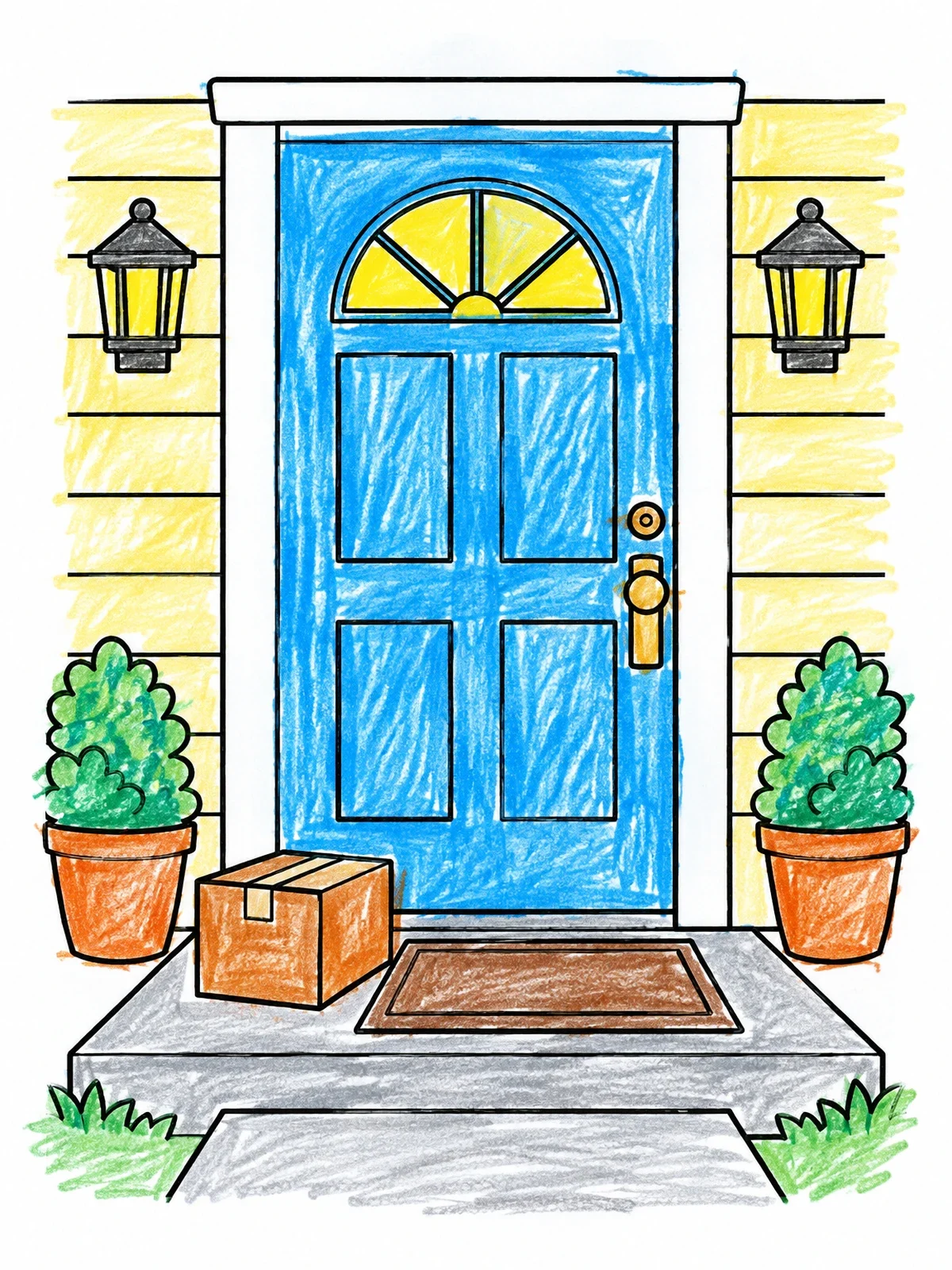 Colored example of the Front Door With Delivery Package coloring page