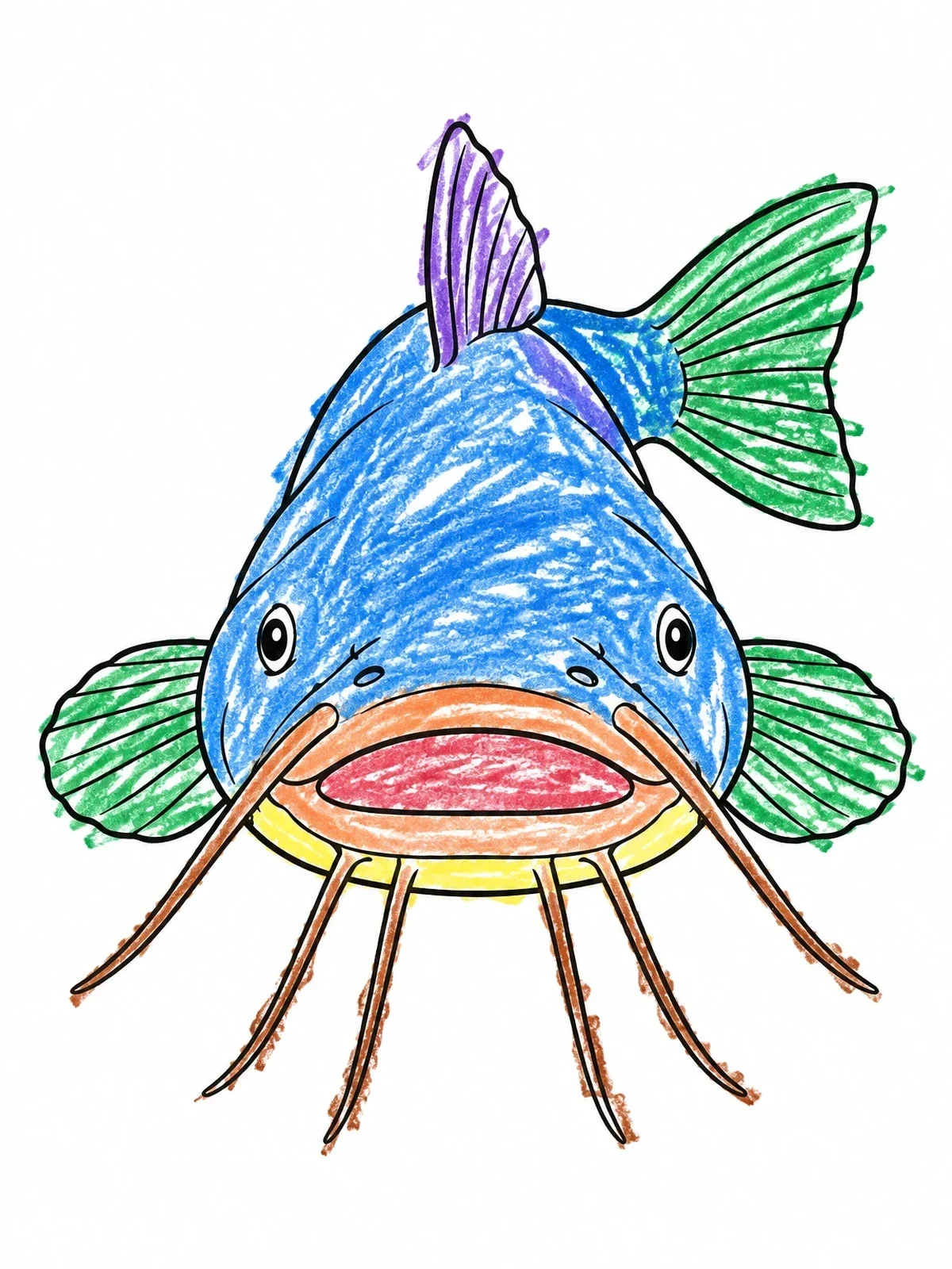Colored example of the Front View Of A Catfish coloring page