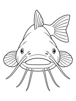 Front view of swimming fish on this catfish coloring page.