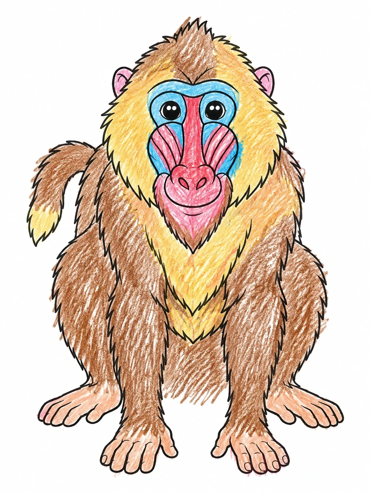 Colored example of the Front View Of A Crouched Baboon coloring page
