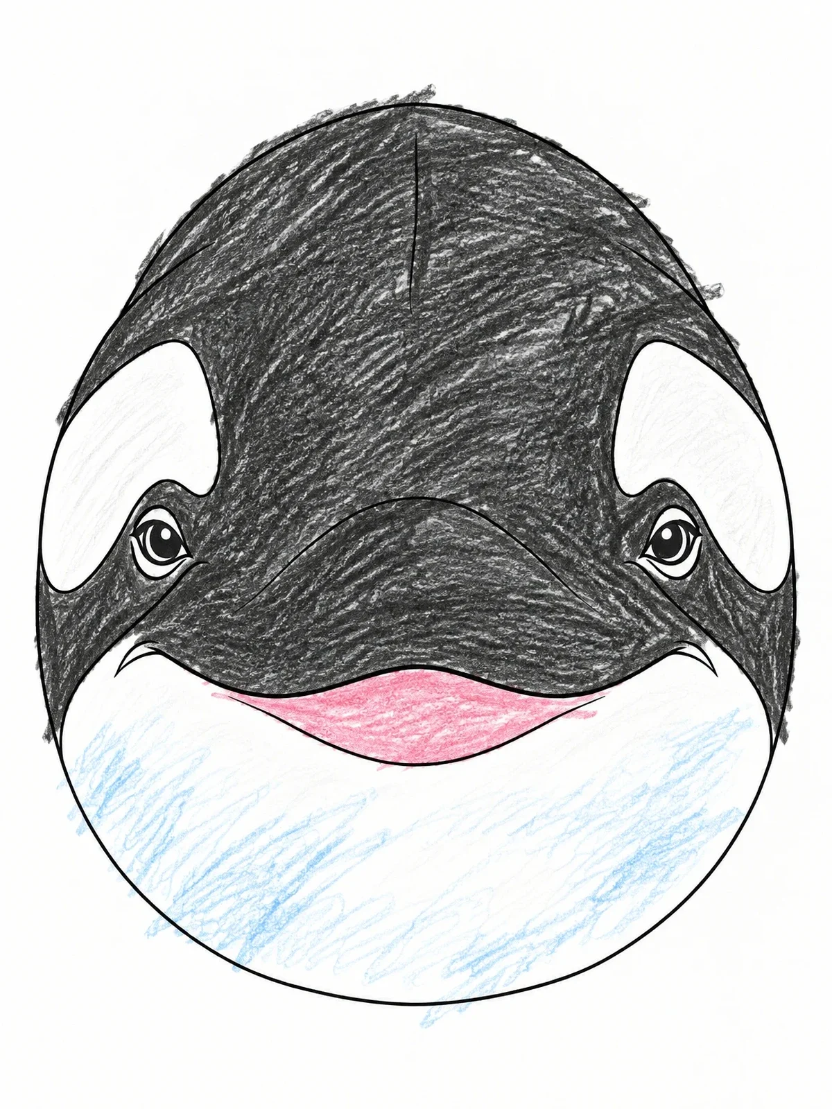 Colored example of the Front View Killer Whale Face coloring page