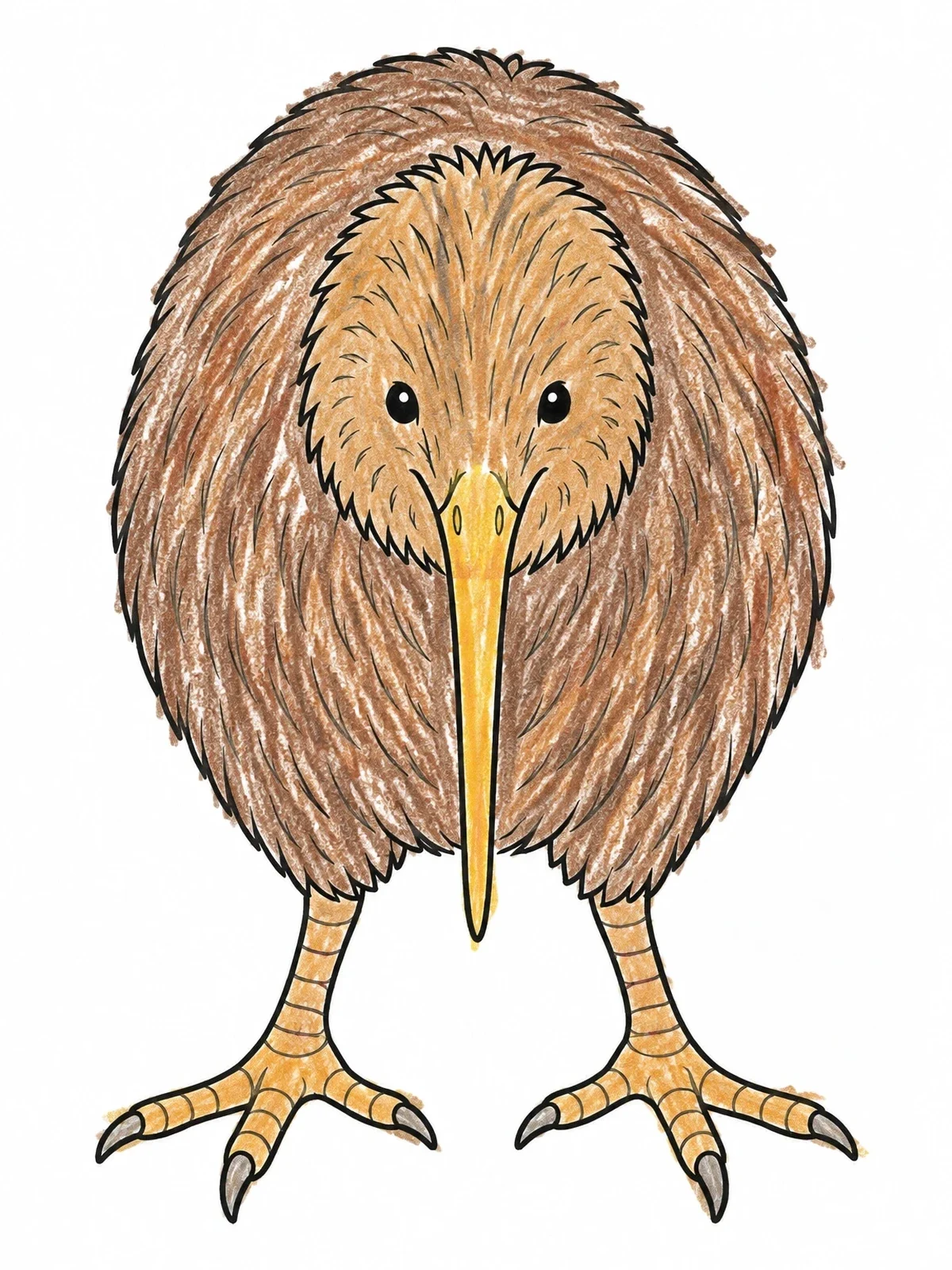 Colored example of the Front View Of A Kiwi Bird coloring page