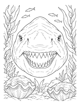 Free printable Front View Megalodon Underwater coloring page
