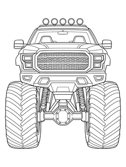 A detailed front view in this monster truck coloring page.