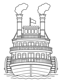 Free printable Front View River Steamboat coloring page