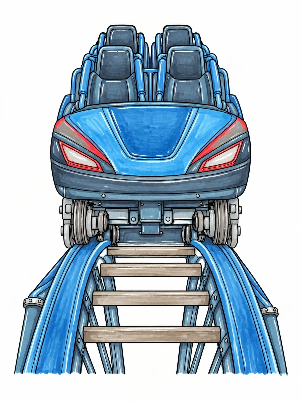 Colored example of the Front View Of Roller Coaster Train coloring page