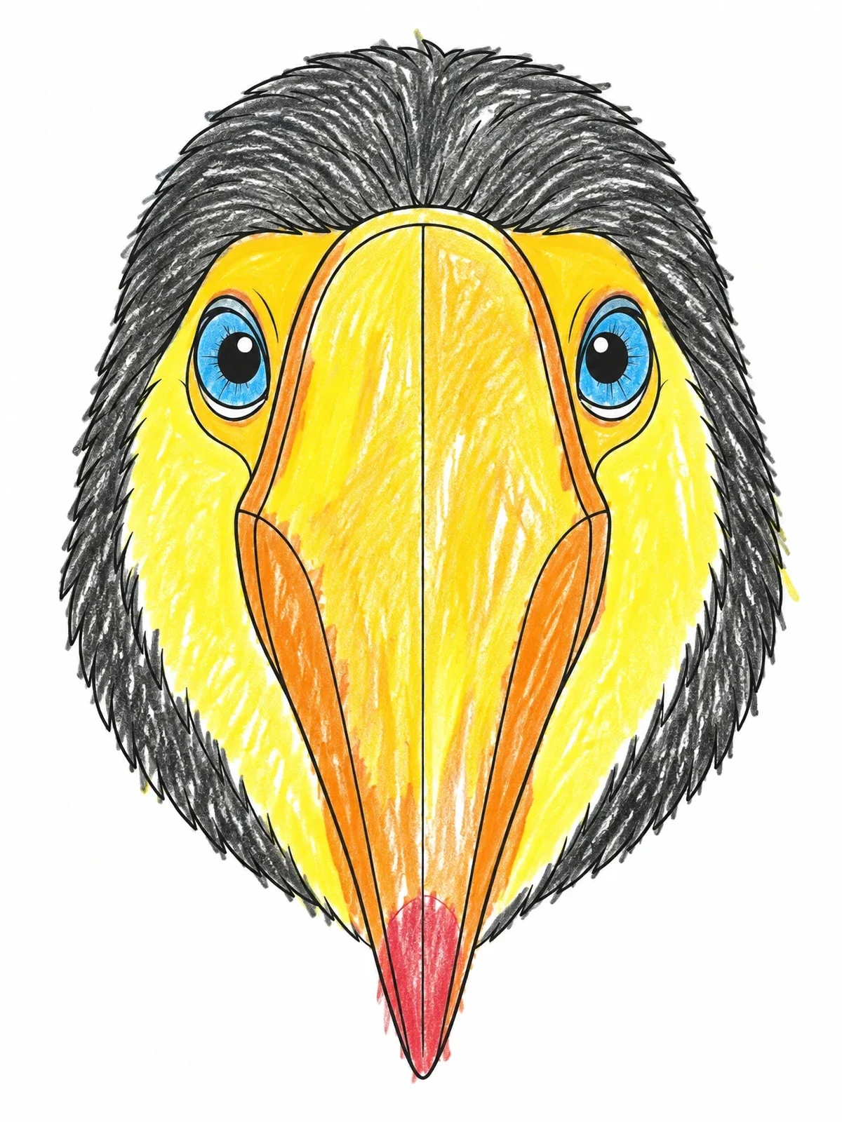 Colored example of the Front View Toucan Face Portrait coloring page