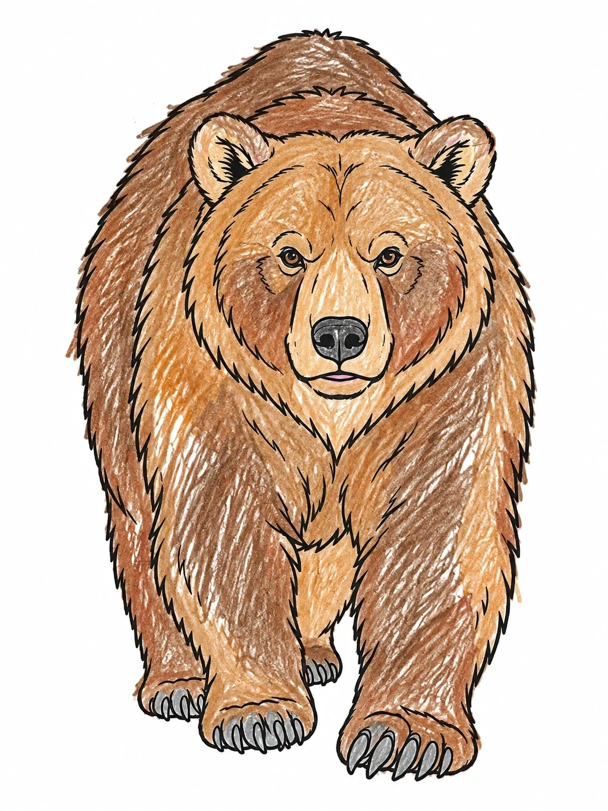 Colored example of the Front View Of A Walking Brown Bear coloring page