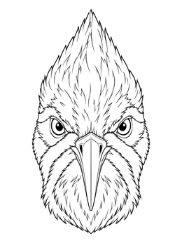 Detailed head of a bird in this woodpecker coloring page looking directly forward.