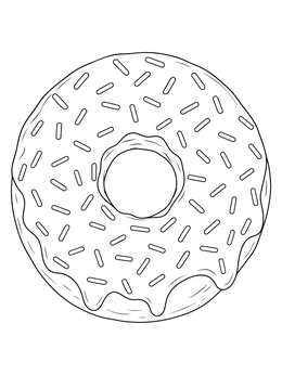 A sweet donut coloring page viewed from above with frosting and sprinkles.