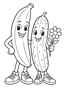 Free printable Cheerful Banana And Cucumber Best Friends coloring page