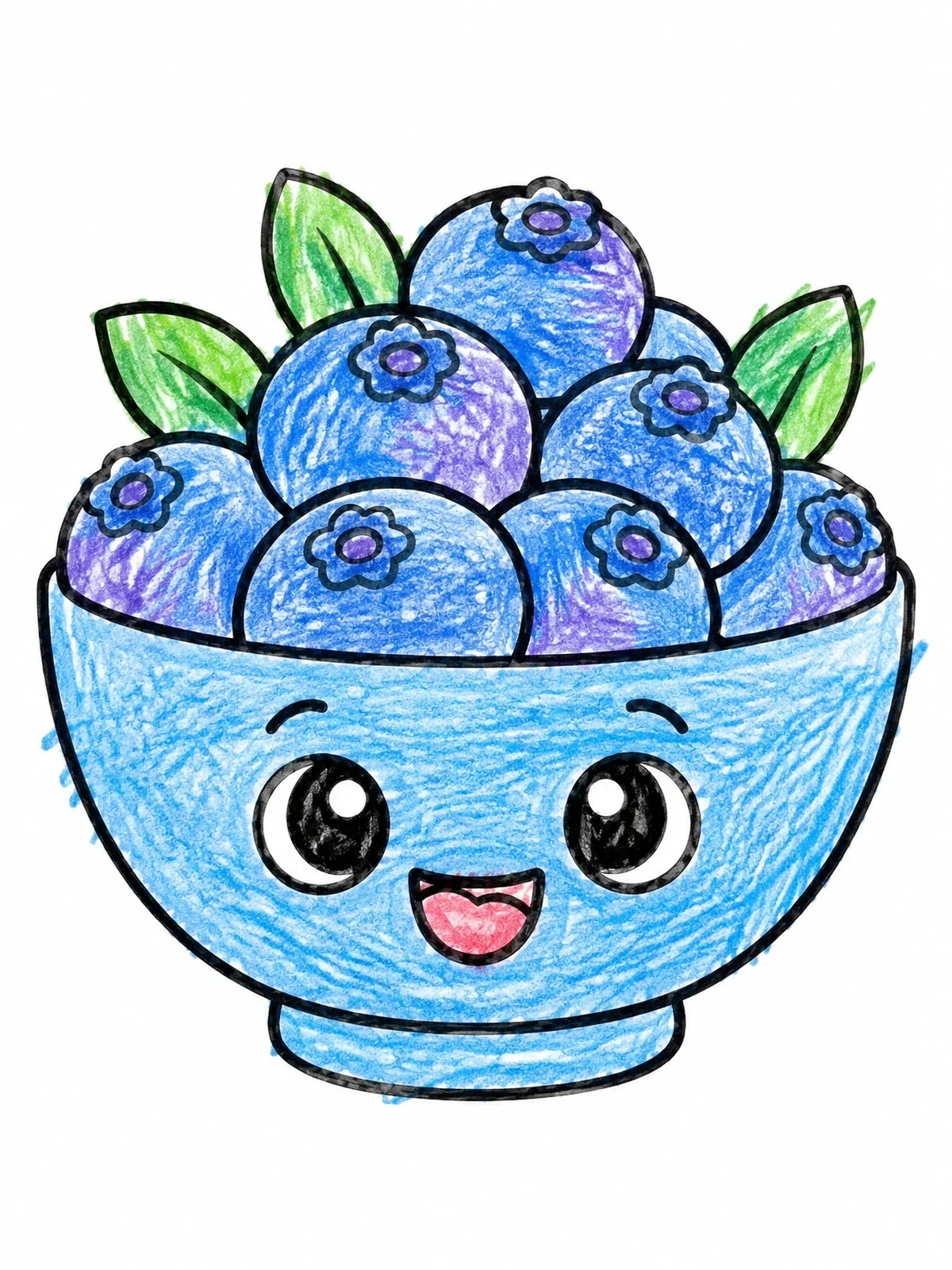 Colored example of the Cute Bowl Of Blueberries coloring page