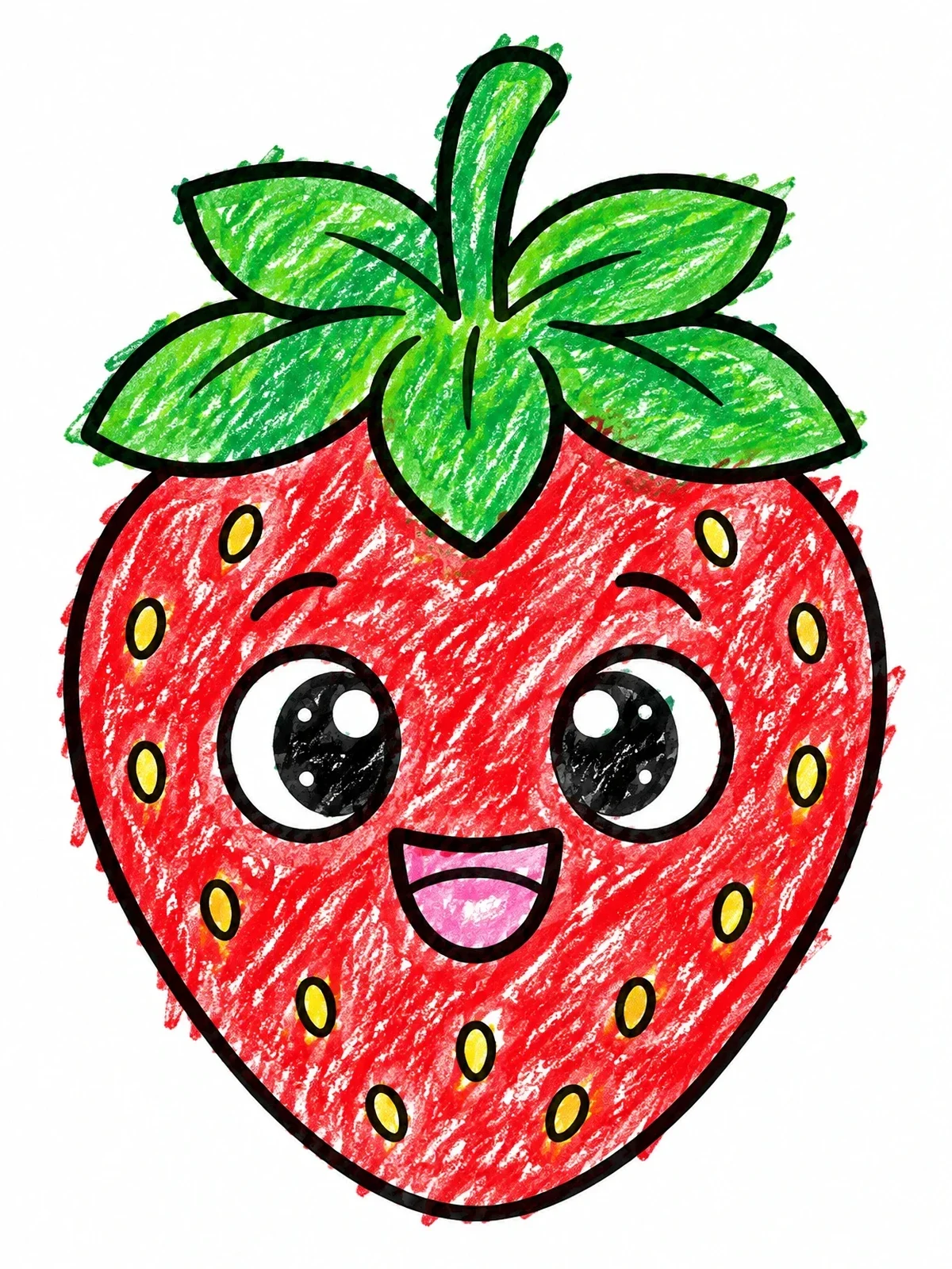 Colored example of the Cute Smiling Cartoon Strawberry coloring page
