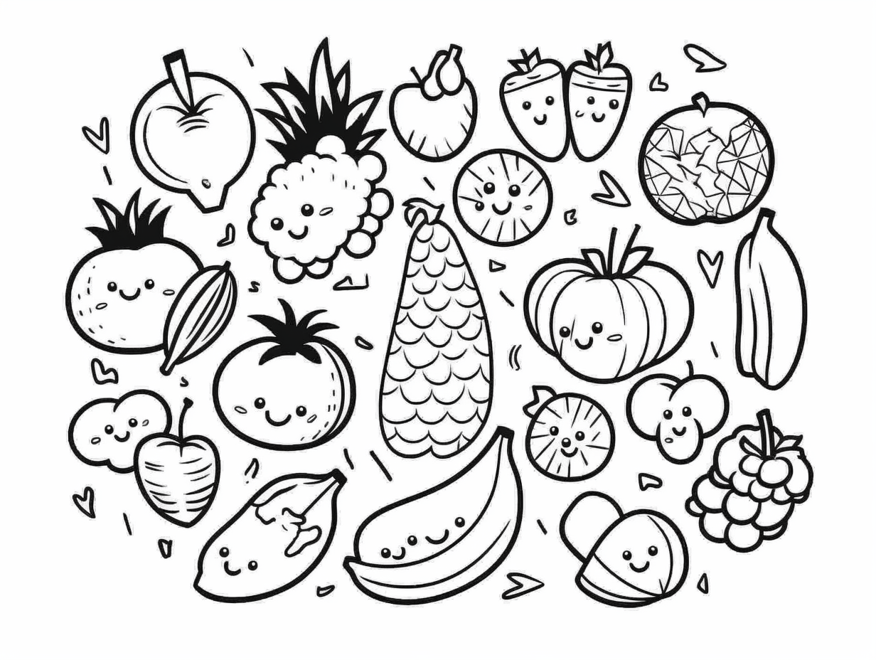 Fruit And Vegetable Friends - Coloring Page