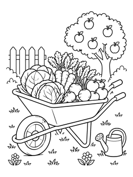 Free printable Garden Wheelbarrow Harvest coloring page
