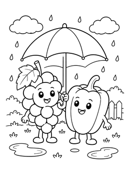 Free printable Grape And Bell Pepper Under An Umbrella coloring page