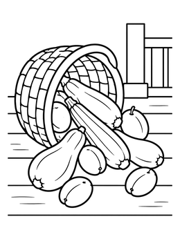 Free printable Harvest Basket Spilling Vegetables And Plums coloring page