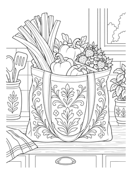 Free printable Market Tote Bag With Fresh Produce coloring page