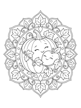 Free printable Pumpkin And Apple Autumn Mandala coloring page