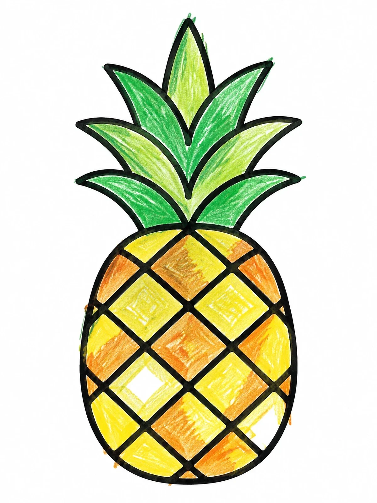 Colored example of the Simple Tropical Pineapple Outline coloring page