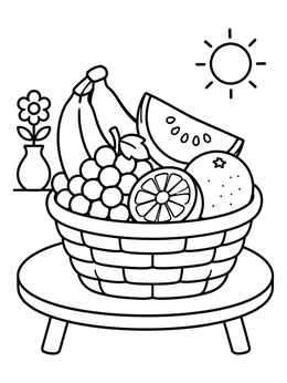 Free printable Fruit Basket On A Table coloring page