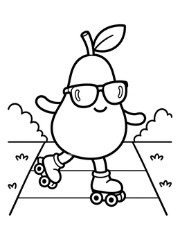 Free printable Cool Pear On Roller Skates coloring page