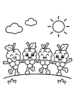 Free printable Dancing Grape Characters Holding Hands coloring page