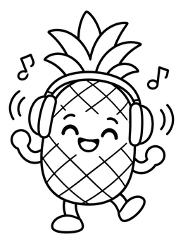 Free printable Dancing Pineapple With Headphones coloring page