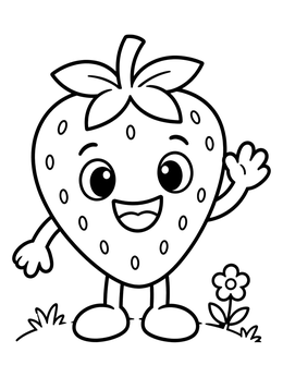 Free printable Happy Waving Strawberry Character coloring page