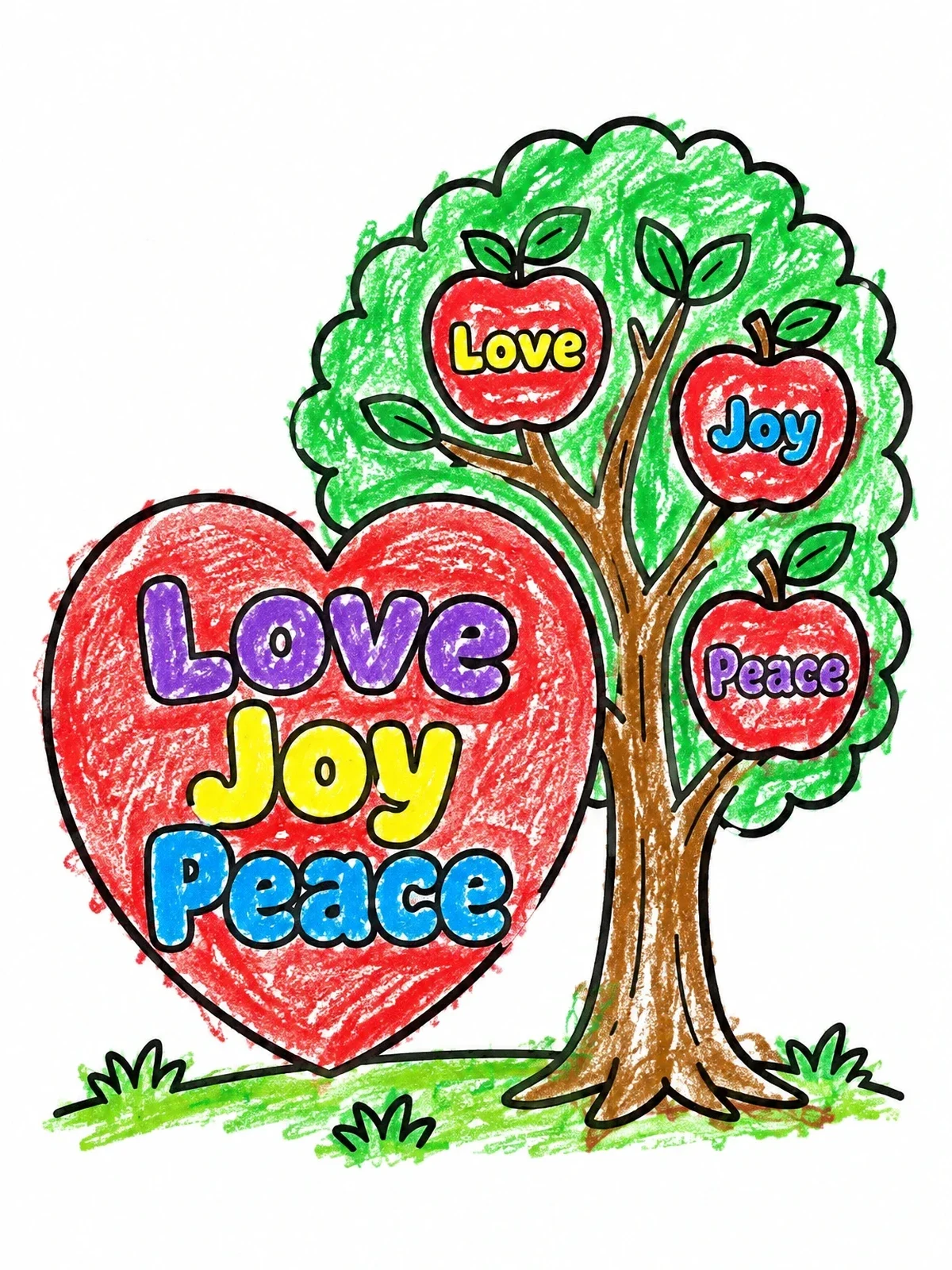 Colored example of the Fruit Of The Spirit Apple Tree coloring page