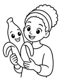 Free printable Happy Child Holding A Smiling Banana coloring page