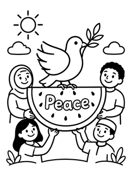 Free printable Dove And Watermelon Of Peace coloring page