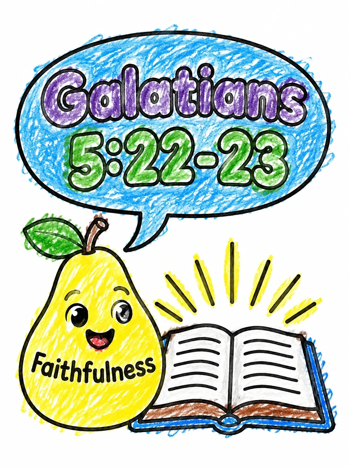 Colored example of the Faithfulness Pear With Bible Verse coloring page