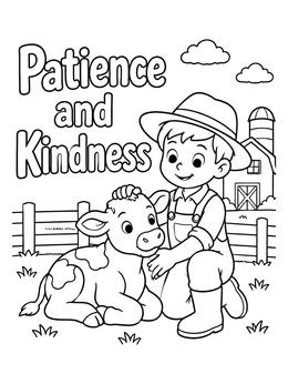 Free printable Farmer Boy With Calf Patience Kindness coloring page