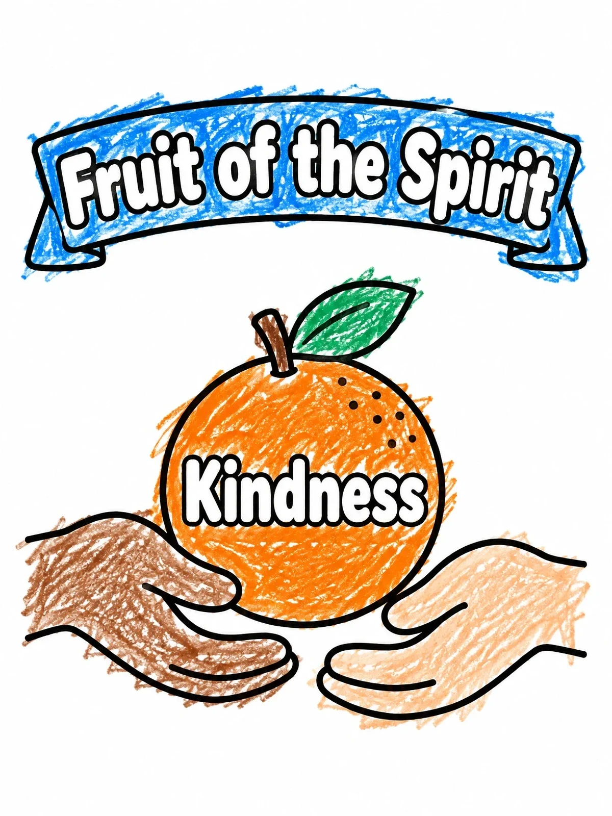 Colored example of the Fruit Of The Spirit Kindness Orange coloring page