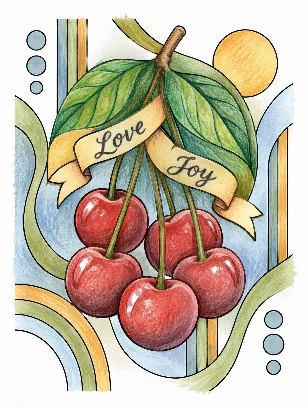 Colored example of the Love And Joy Cherries Cluster coloring page