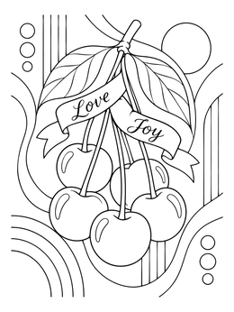 Cherries and banner on this fruit of the spirit coloring page.