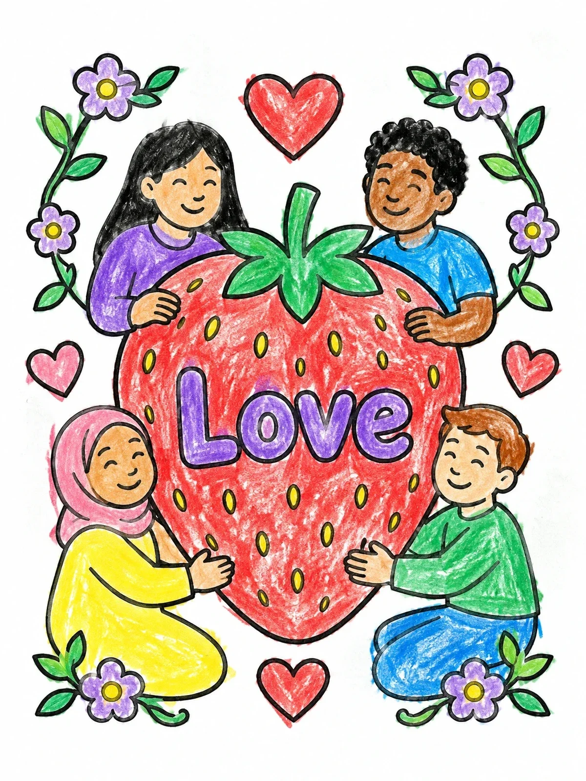 Colored example of the Children Holding Fruit Of The Spirit Strawberry coloring page
