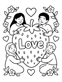 Free printable Children Holding Fruit Of The Spirit Strawberry coloring page
