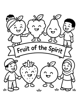 Free printable Fruit Of The Spirit Children And Fruits coloring page